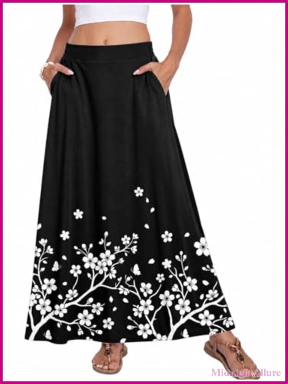 Flowy A-Line Maxi Skirt with Pockets High Waist